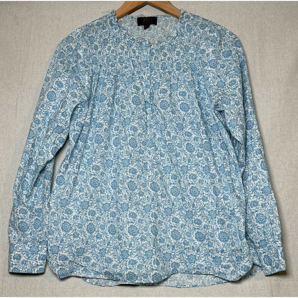 J Crew‎ Liberty Fabric Top Womens XXS Blue Floral Pleated Popover Blouse Preppy